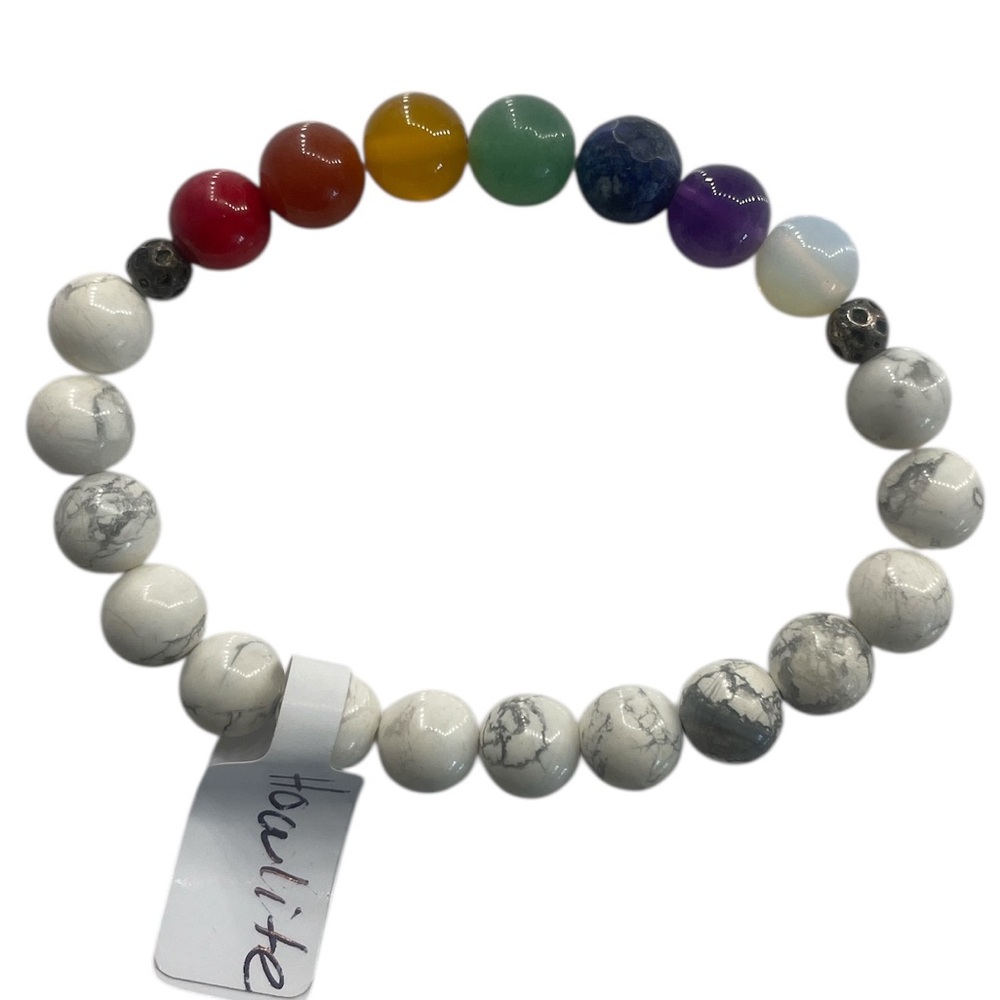 Howlite White,Grey, gemstones with multi colored gemstone center, Bracelet - Picture 5 of 5
